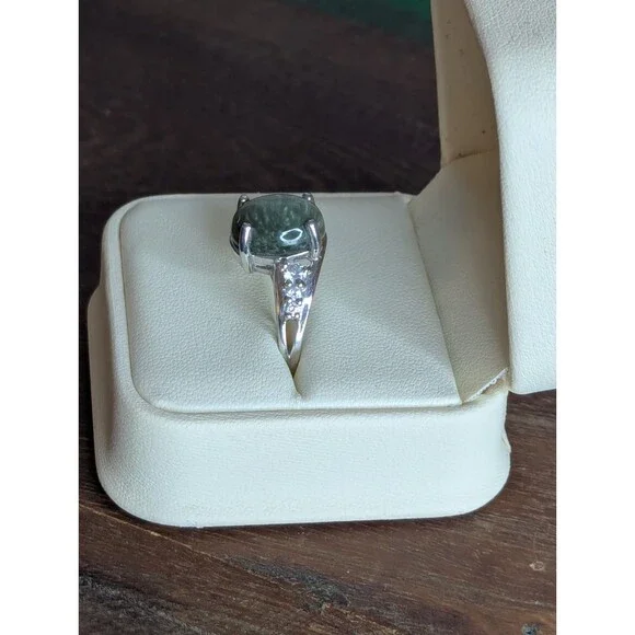 Sterling Silver Green Cats Eye Quartz Ring - Size 11 - Picture 3 of 6